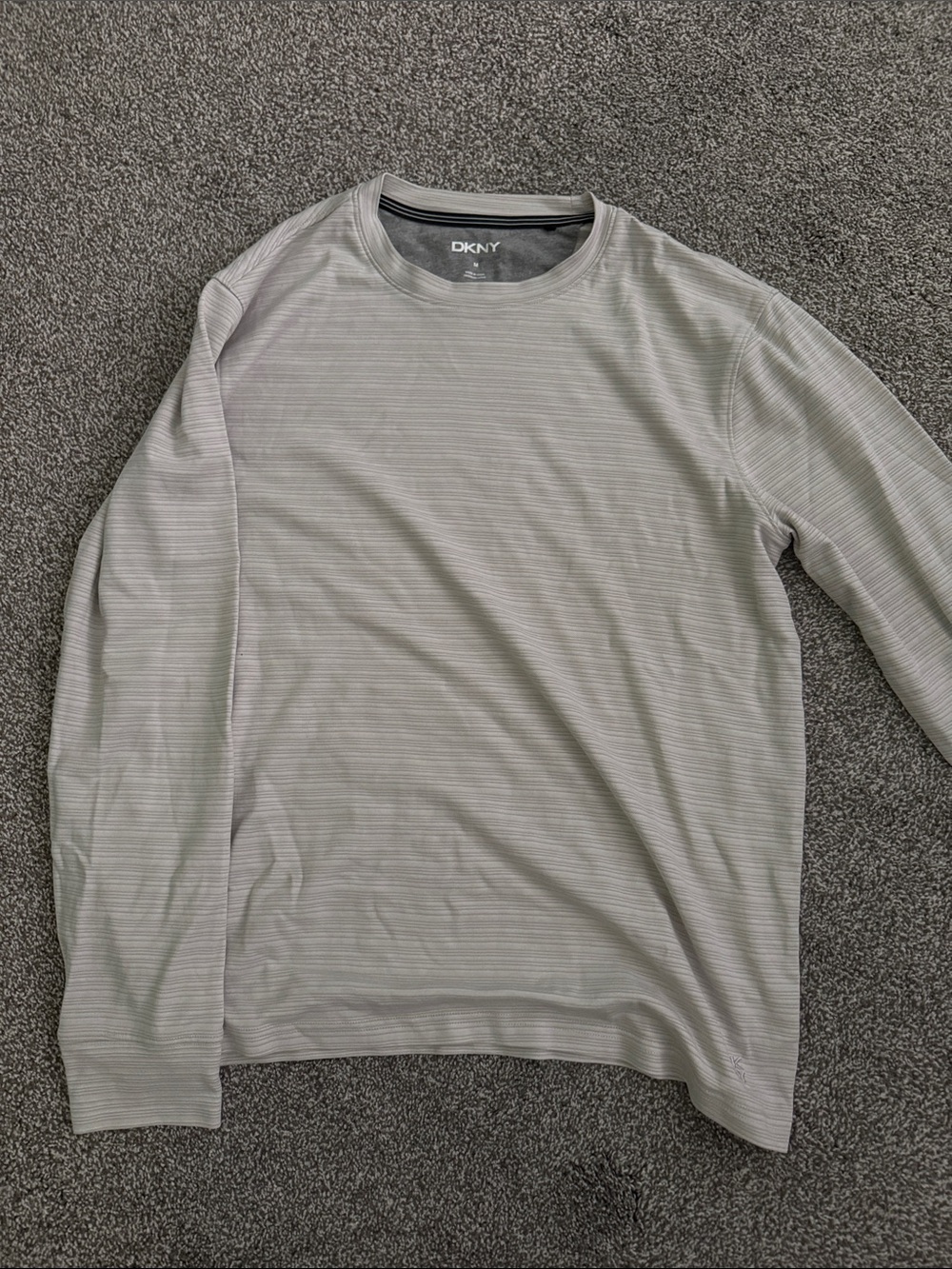 Dkny Men's Long Sleeve Crewneck Shirt - Light Gray Stripe